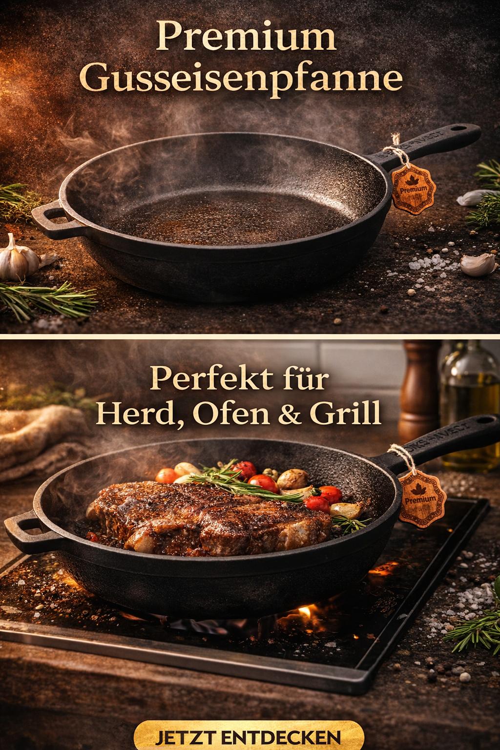 Bratpfanne aus Gusseisen mit Glasdeckel 24×6 cm - kochskasan24.de