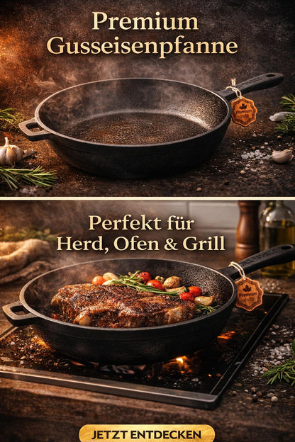 Bratpfanne aus Gusseisen mit Glasdeckel 24×6 cm - kochskasan24.de
