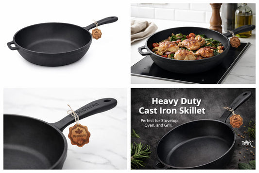 Bratpfanne aus Gusseisen mit Glasdeckel 24×6 cm - kochskasan24.de