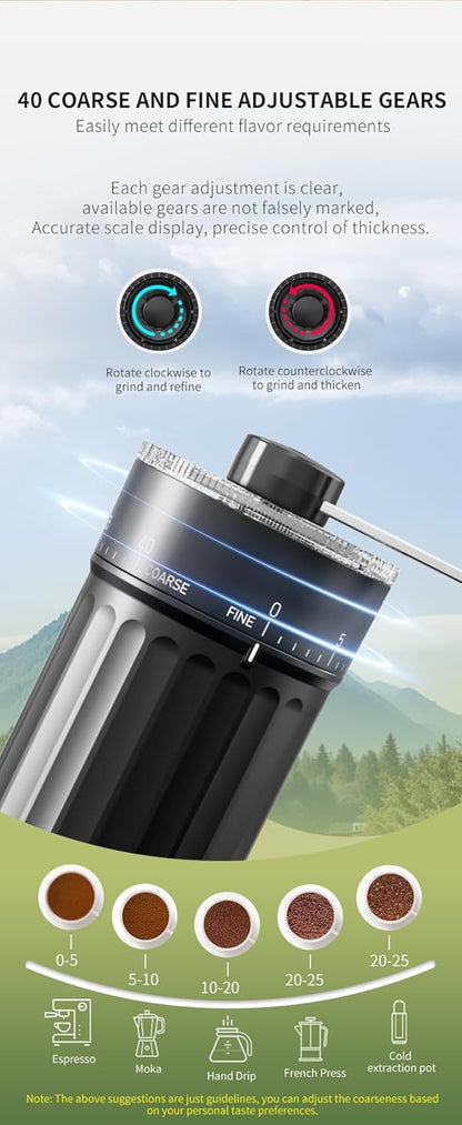 Externer, verstellbarer manueller Kaffeemühle mit hochpräzisem, zeitgemäßem Kegelmahlwerk aus Keramik, 40 - stufige Einstellung, geeignet für Aeropress, Pour Over und Moka - Kannen. - kochskasan24.de