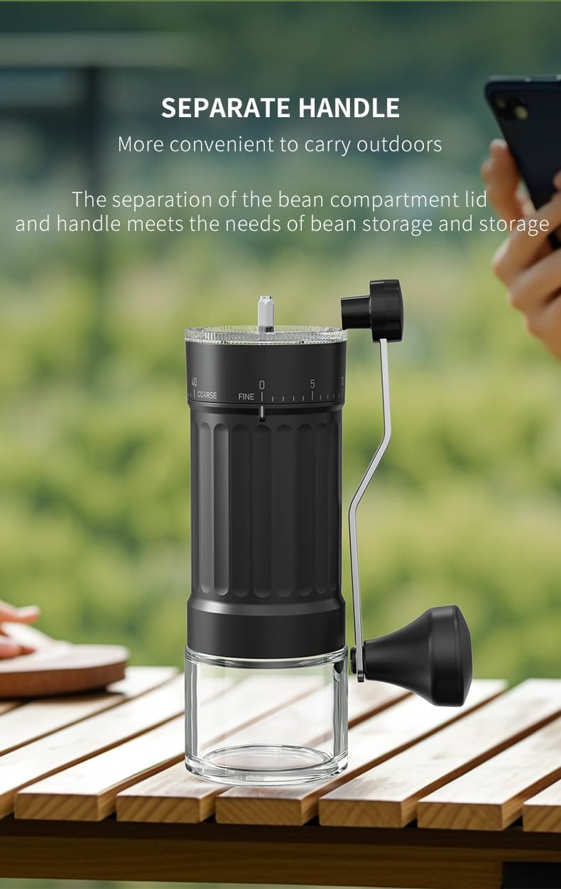 Externer, verstellbarer manueller Kaffeemühle mit hochpräzisem, zeitgemäßem Kegelmahlwerk aus Keramik, 40 - stufige Einstellung, geeignet für Aeropress, Pour Over und Moka - Kannen. - kochskasan24.de
