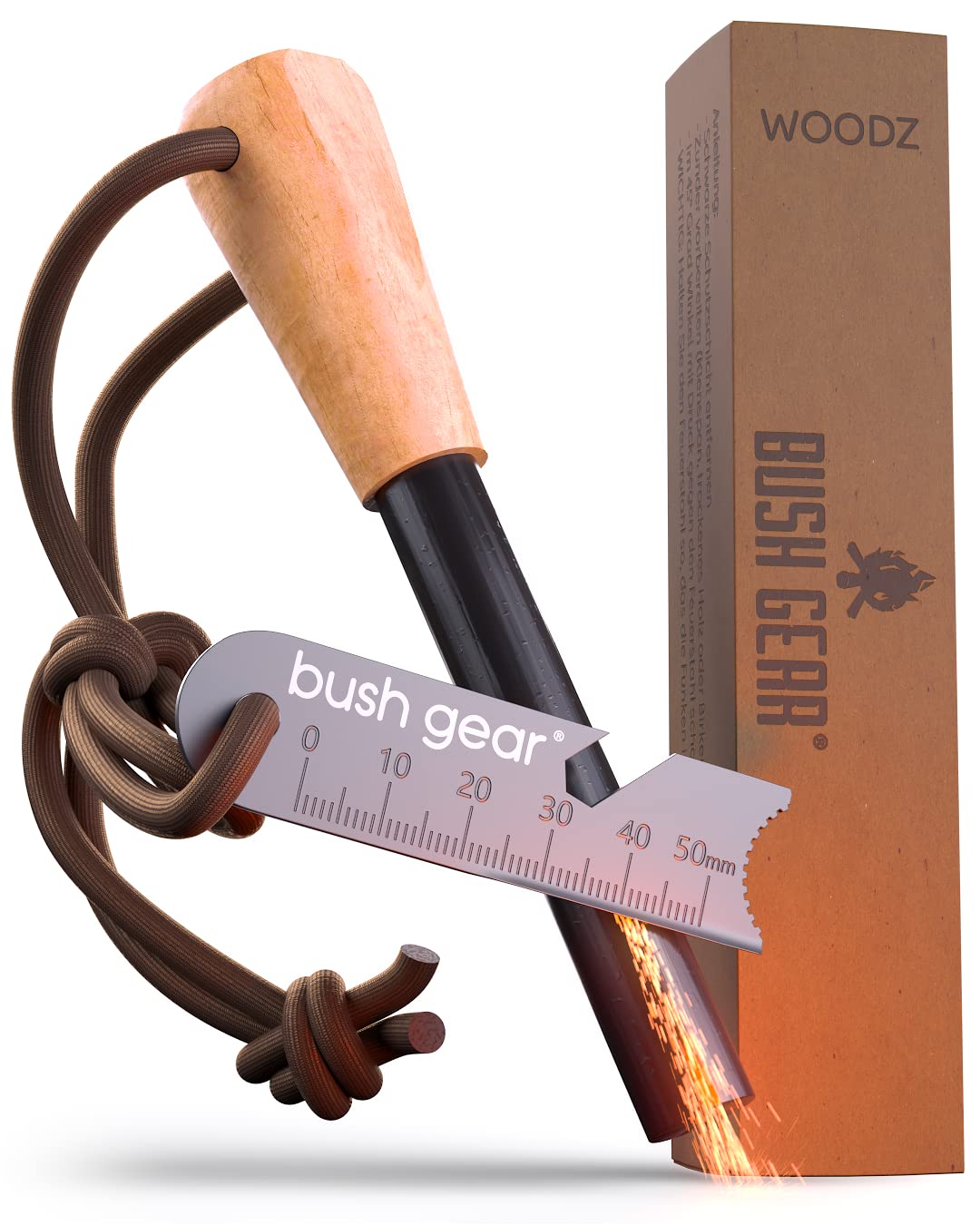 Feuerstahl Outdoor XXL - Extremer Funkenflug - Magnesium Feuerstarter Set - Bis zu 20.000x zünden - Feuerstein Kit für Survival, Camping und Bushcraft Abenteuer - Blacksteels Original - kochskasan24.de
