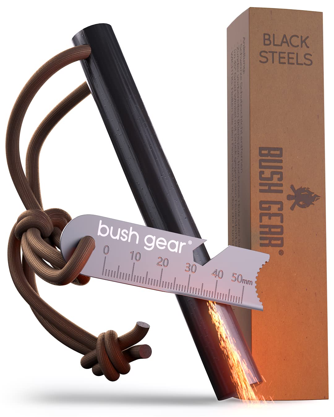 Feuerstahl Outdoor XXL - Extremer Funkenflug - Magnesium Feuerstarter Set - Bis zu 20.000x zünden - Feuerstein Kit für Survival, Camping und Bushcraft Abenteuer - Blacksteels Original - kochskasan24.de