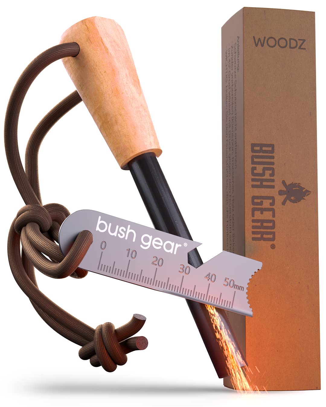 Feuerstahl Outdoor XXL - Extremer Funkenflug - Magnesium Feuerstarter Set - Bis zu 20.000x zünden - Feuerstein Kit für Survival, Camping und Bushcraft Abenteuer - Blacksteels Original - kochskasan24.de