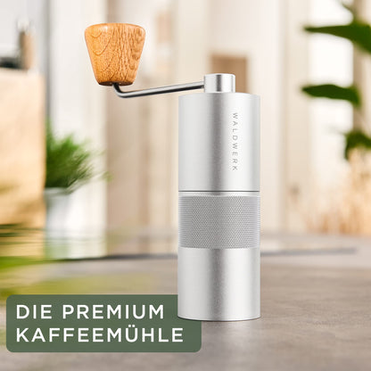 WALDWERK Kaffeemühle - Manuell Mit Präzisem Edelstahlmahlwerk - Kegelmahlwerk Mit Holzgriff - Plastikfreie Espressomühle - kochskasan24.de