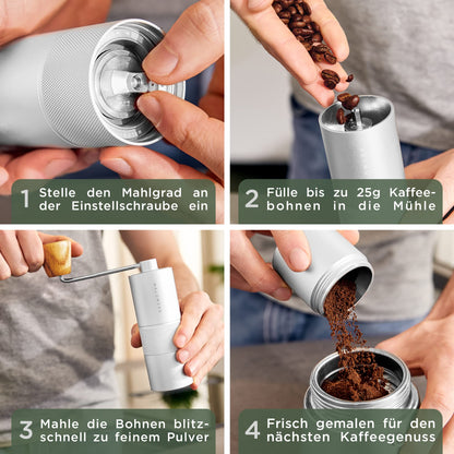 WALDWERK Kaffeemühle - Manuell Mit Präzisem Edelstahlmahlwerk - Kegelmahlwerk Mit Holzgriff - Plastikfreie Espressomühle - kochskasan24.de
