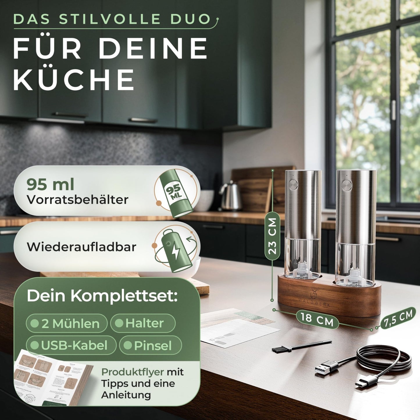 WALDWERK Kaffeemühle - Manuell Mit Präzisem Edelstahlmahlwerk - Kegelmahlwerk Mit Holzgriff - Plastikfreie Espressomühle - kochskasan24.de