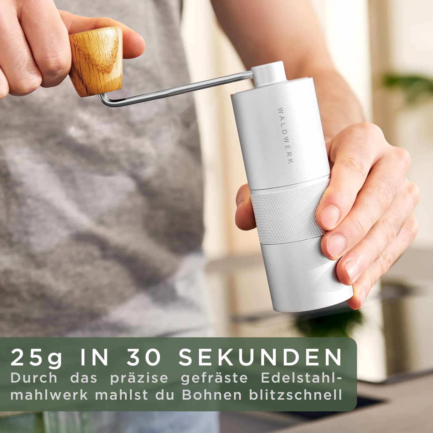 WALDWERK Kaffeemühle - Manuell Mit Präzisem Edelstahlmahlwerk - Kegelmahlwerk Mit Holzgriff - Plastikfreie Espressomühle - kochskasan24.de