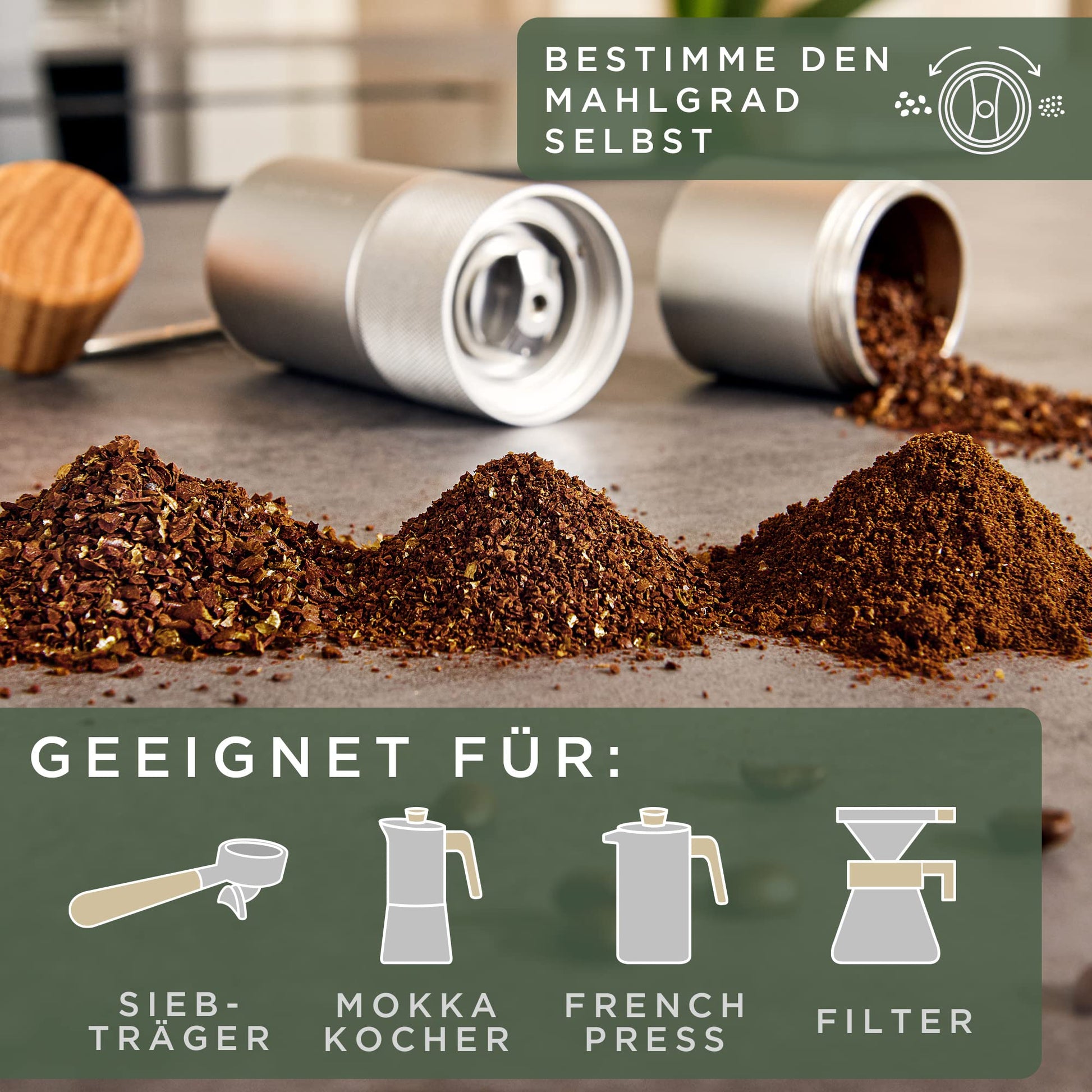 WALDWERK Kaffeemühle - Manuell Mit Präzisem Edelstahlmahlwerk - Kegelmahlwerk Mit Holzgriff - Plastikfreie Espressomühle - kochskasan24.de